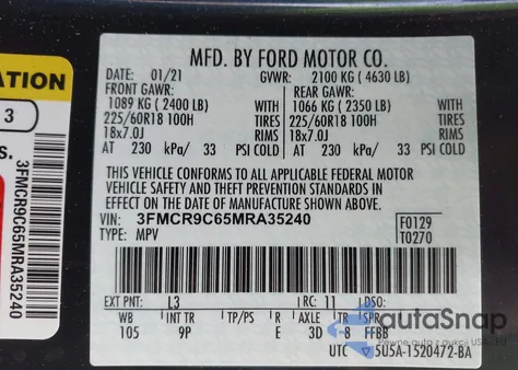 2021 Ford Bronco Sport Outer Banks из США, поврежденный, VIN 3FMCR9C65MRA35240